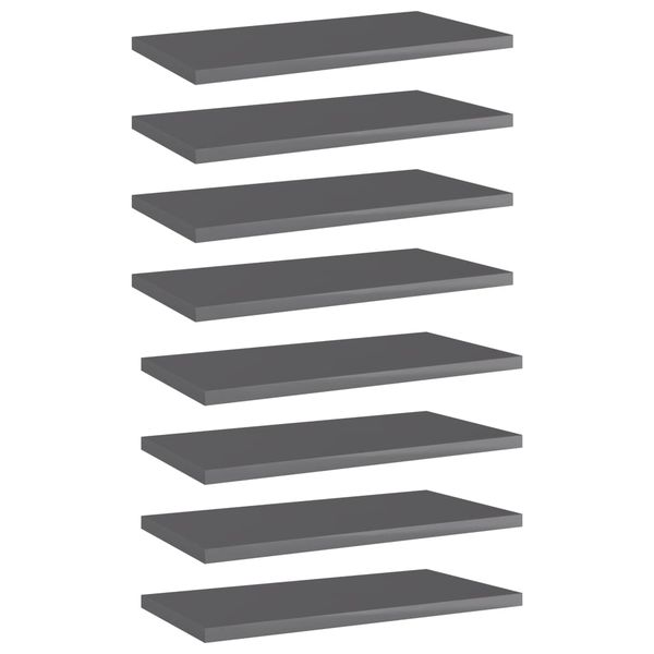 vidaXL Prídavné police 8 ks, lesklé sivé 40x20x1,5 cm, drevotrieska