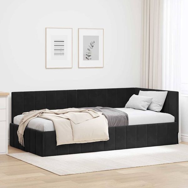 vidaXL Rohový rám postele s čelnou doskou Čierna 90 cm x 190 cm Zamat