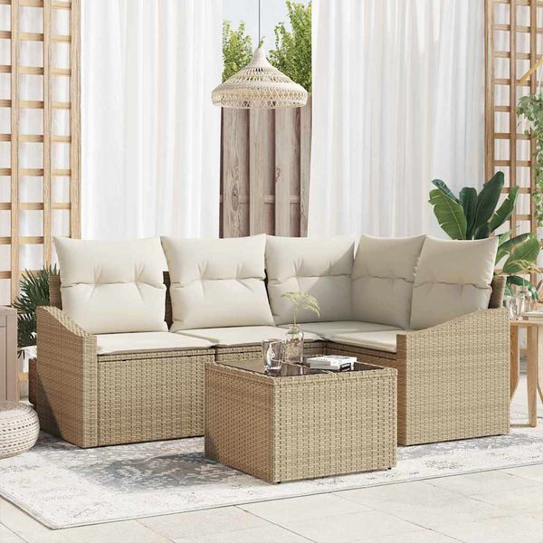 vidaXL Sada pohoviek s vankúšom 5 pcs Béžová polyratan