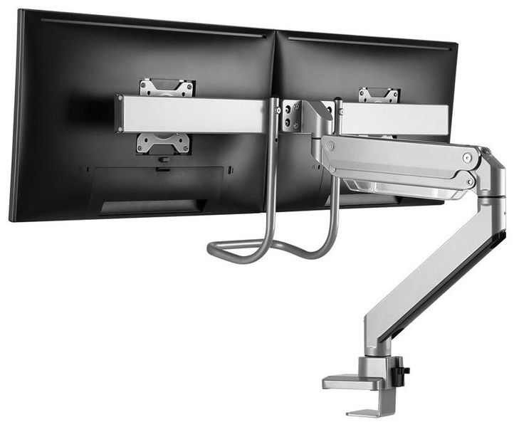 Neomounts Select  NM-D775DXSILVER / Flat Screen Desk mount (10-32") desk clamp/grommet / Silver Držák, VESA, stolní, pro 2 ploché monitory, úhloprícka 10"-32", náklon 20°, otácení 360°, rotace 360°, nosnost 16kg, stríbrný
