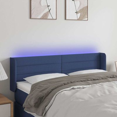 vidaXL Čelo postele s LED modré 147x16x78/88 cm látka