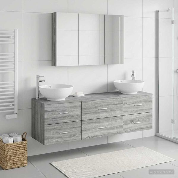 vidaXL Sada kúpeľňového nábytku 4 pcs Sivý Sonoma