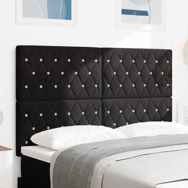 vidaXL LED hlavová doska s LED pásikmi Čierny 144 cm Zamat