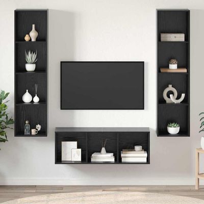 vidaXL Zostava TV skriniek Nástenný 3 pcs Čierny dub Kompozitné drevo