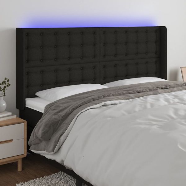vidaXL Čelo postele s LED čierne 163x16x118/128 cm látka