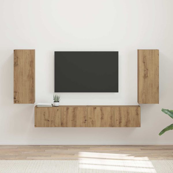 vidaXL Sada nástenného kabinetu na TV Nástenný 4 pcs Remeselný dub