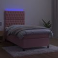 vidaXL Posteľný rám boxsping s matracom a LED ružový 80x200 cm zamat