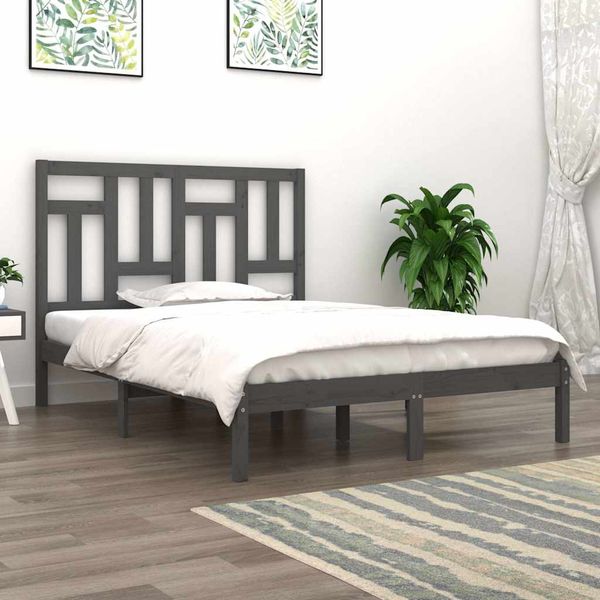 vidaXL Posteľný rám sivý borovicový masív 140x190 cm
