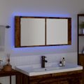 vidaXL Zrkadlový kabinet s LED Staré drevo 100 x 12 x 45 cm