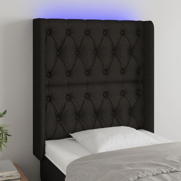 vidaXL Čelo postele s LED čierne 83x16x118/128 cm látka