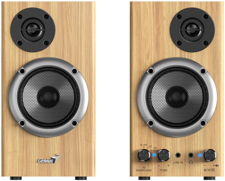 GENIUS repro SP-HF520BT Pine Wood/ 2.0/ Bluetooth 5.3/ 20W/ Drevené/ farba borovica Reproduktory, 2.0, 20W, Bluetooth, 3,5mm jack, drevené, hnedé