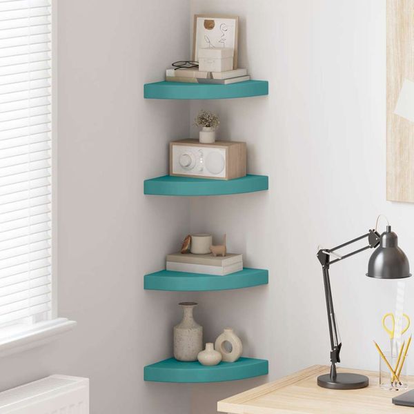 vidaXL Nástenné rohové police 4 ks modré 25x25x3,8 cm MDF