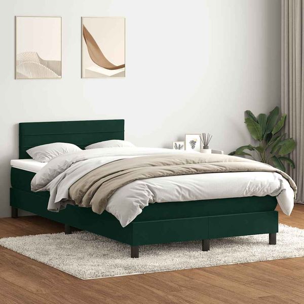 vidaXL Posteľný rám boxsping s matracom tmavozelený 120x210 cm zamat