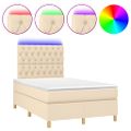 vidaXL Boxspring posteľ s matracom a LED krémová 120x190 cm látka