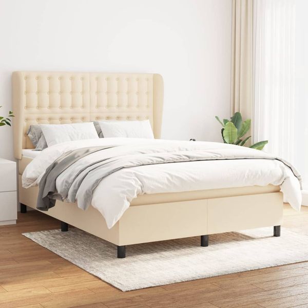 vidaXL Posteľný rám boxspring s matracom krémový 140x200 cm látka
