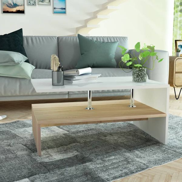 vidaXL Konferenčný stolík, kompozitné drevo 90x59x42cm, dubový a biely