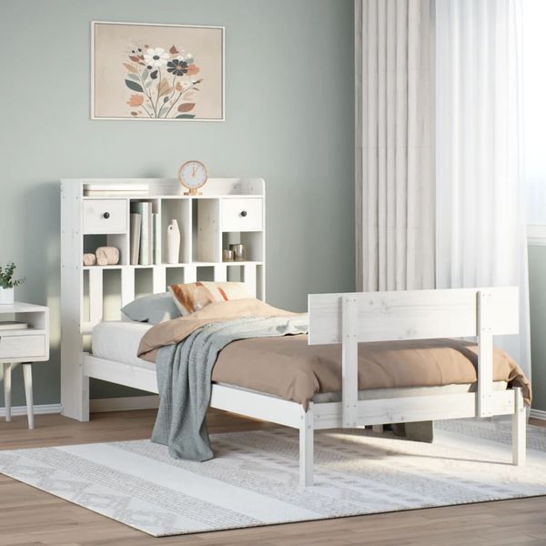 vidaXL Posteľ s knižnicou bez matraca biela 75x190 cm borovicový masív