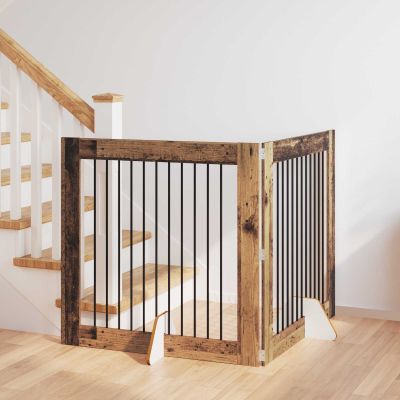 vidaXL Brána pre psov so stojanmi 2 pcs Staré drevo 100 x 100 cm