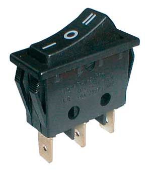 Prepínač kolískový 3pol./3pin (ON)-OFF-(ON) 250V/15A čierny