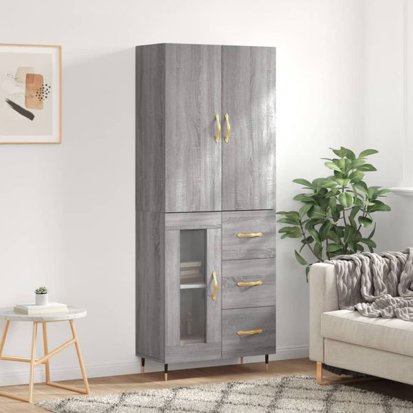 vidaXL Vysoká skrinka sivý dub sonoma 69,5x34x180 cm spracované drevo