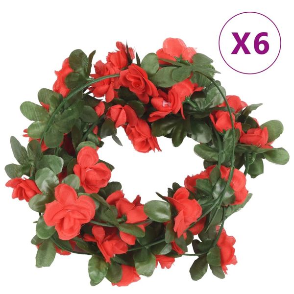 vidaXL Kvetinové girlandy 6 ks, jarné, červené 250 cm