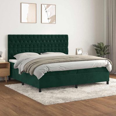 vidaXL Posteľný rám boxsping s matracom tmavozelený 200x200 cm zamat