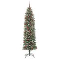 vidaXL Umelý chudý vianočný strom Zelená a biela 210 cm