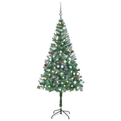 vidaXL Osvetlený umelý vianočný stromček s guľami a šiškami 180 cm