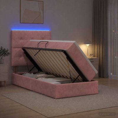 vidaXL LED úložná posteľ s matracom Ružová 90 x 190 cm Zamat