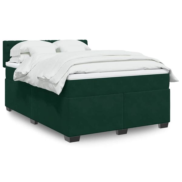 vidaXL Posteľný rám boxsping s matracom tmavozelený 140x200 cm zamat
