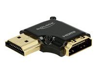 HDMI adaptér - HDMI so zdierkami (samica) do HDMI s pinmi (samec) - čierna - ľavý uhlový konektor, podporuje 4K