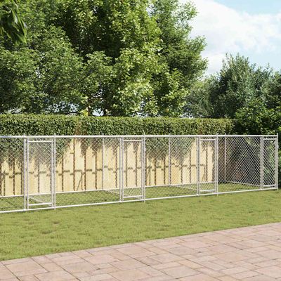 vidaXL Klietka pre psa s dvierkami šedá 12x2x1,5 m pozinkovaná oceľ