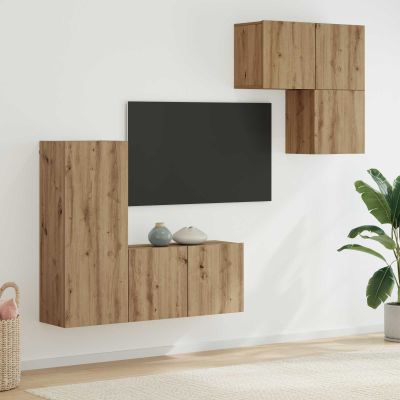 vidaXL TV skrinka Nástenný 4 pcs Remeselný dub Kompozitné drevo