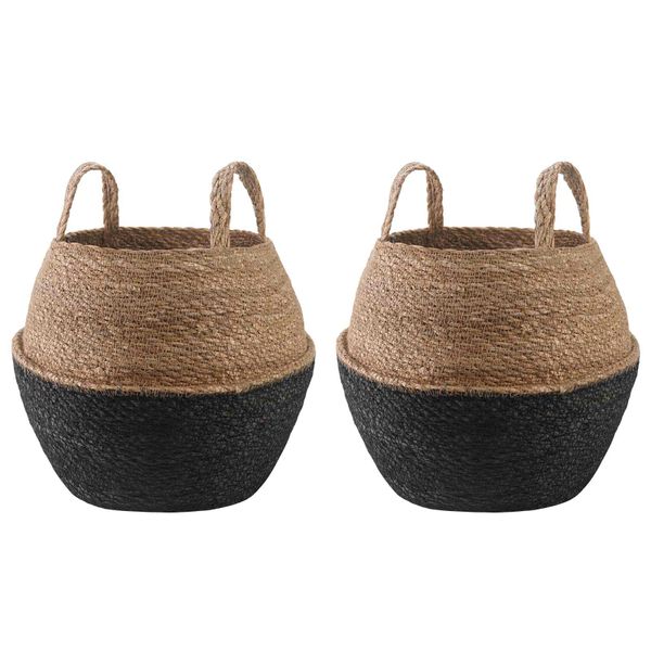 vidaXL Kvetináč s uchami 2 pcs Čierna Ø 32 x 32 cm 100% Morská tráva