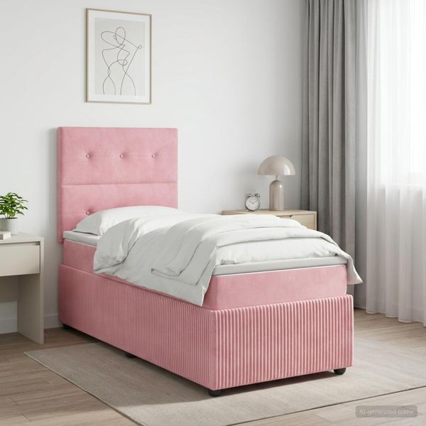 vidaXL LED boxspring posteľ s matracom Ružová 90 x 190 cm Zamat