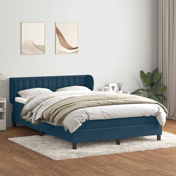 vidaXL Box Spring Posteľ s matracom Tmavomodrá 140x220 cm Zamat