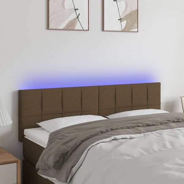vidaXL Čelo postele s LED tmavohendé 144x5x78/88 cm látka