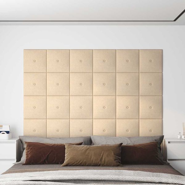 vidaXL Nástenné panely 12 ks krémové 30x30 cm látkové 1,08 m²