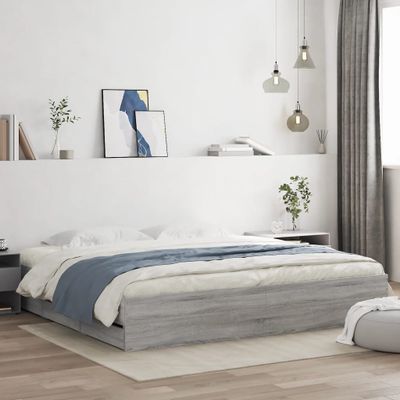 vidaXL Posteľný rám so zásuvkami sivá sonoma 200x200cm kompozit. drevo