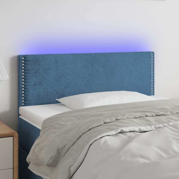 vidaXL Čelo postele s LED tmavomodré 80x5x78/88 cm zamat