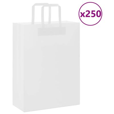 vidaXL Papierové tašky 250 ks s rúčkami, biele, 26x12x35 cm