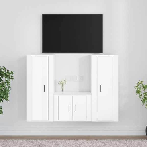 vidaXL 3-dielna súprava TV skriniek lesklá biela spracované drevo