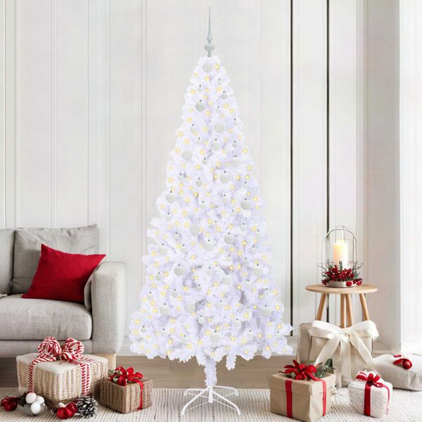 vidaXL Umelý vianočný stromček s 300 LED-i Biela 210 cm PVC a oceľ