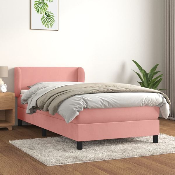 vidaXL Posteľný rám boxsping s matracom ružový 100x200 cm zamat