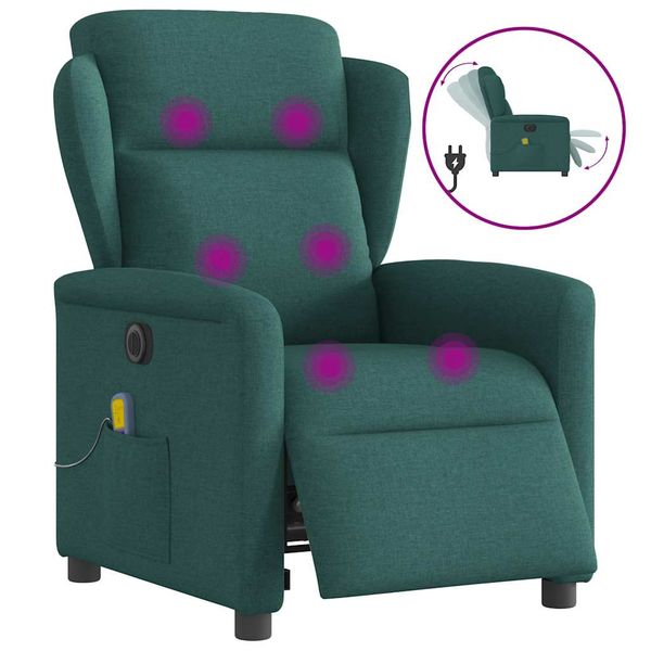 vidaXL Elektrické sklápacie masážne kreslo tmavozelené látka