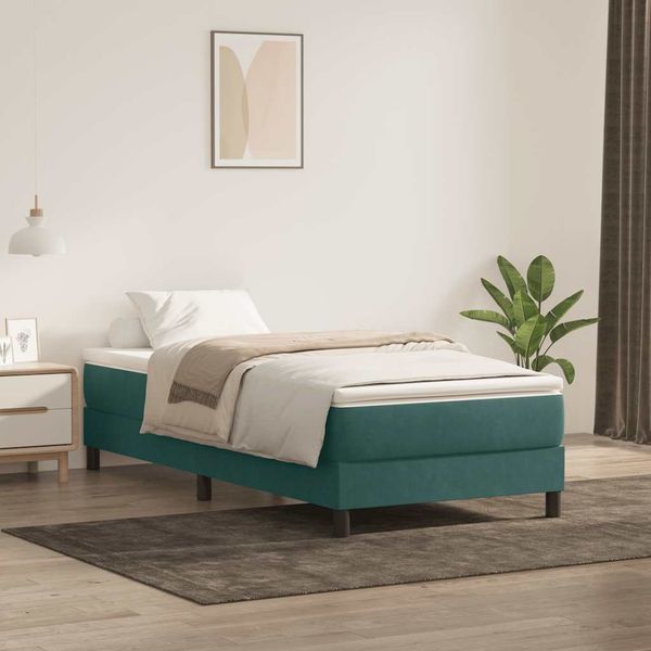 vidaXL Posteľný rám boxsping s matracom tmavozelený 90x210 cm zamat