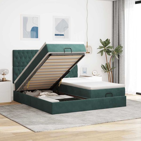 vidaXL Osmanský rám postele s matracmi tmavozelená 200x200 cm zamat