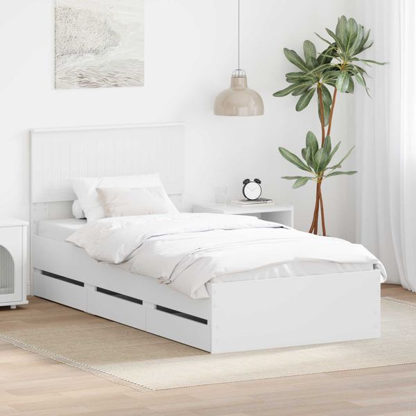 vidaXL Rám postele so zásuvkou Biela 90 x 200 cm Inžinierske drevo