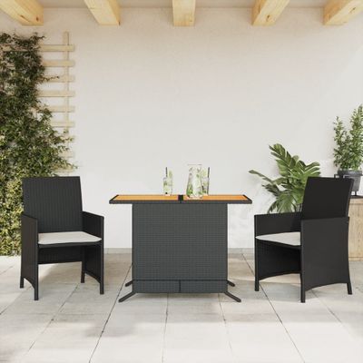 vidaXL 3-dielna bistro súprava s vankúšmi čierna polyratanová