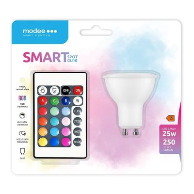 Modee LED bodová žiarovka-diaľková GU10 2,9W 250lm RGB+neutrálna biela (MSL-GU10PRGB4000K2,9W)